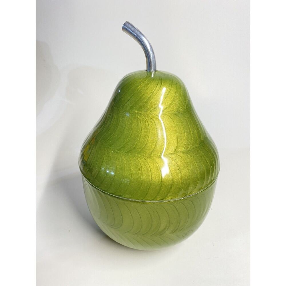 Large Metal Enameled Pear Container Kitchen Pantry Decor Bowl With Lid New W Tag